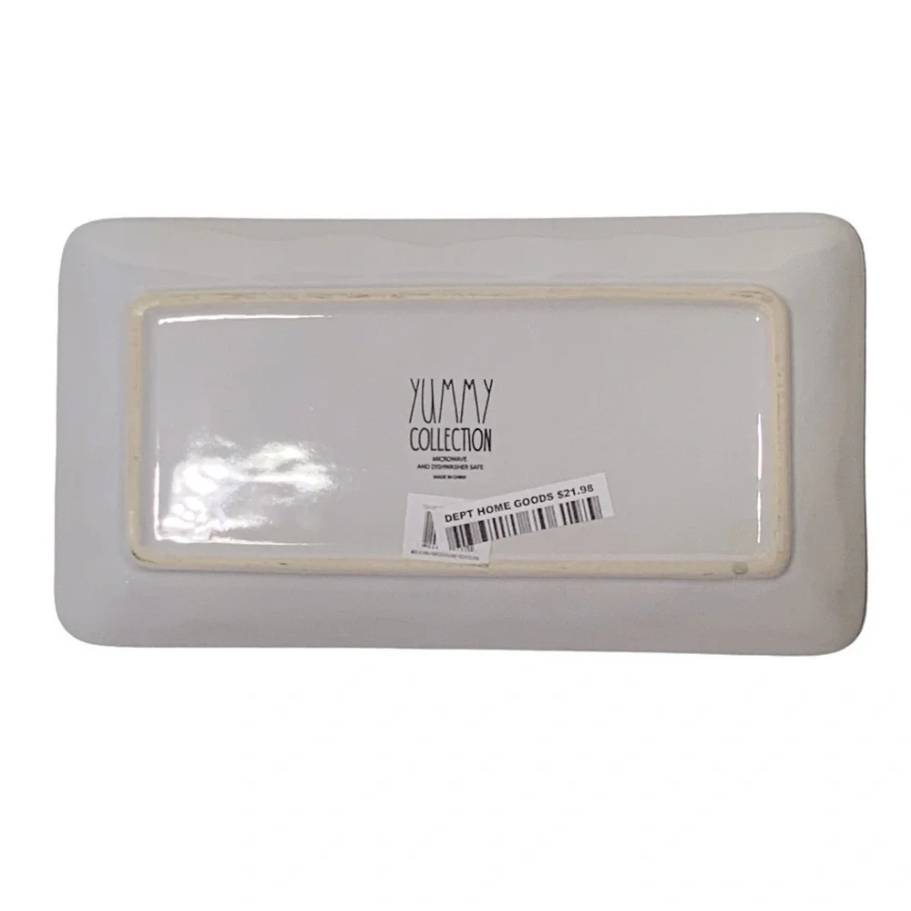 Yummy Rectangle Dish Tray Rectangle Fun Phrase Hangry Heavy Ceramic White Black